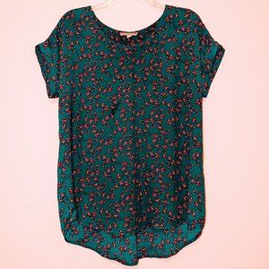 Teal/burgundy floral short sleeve top
